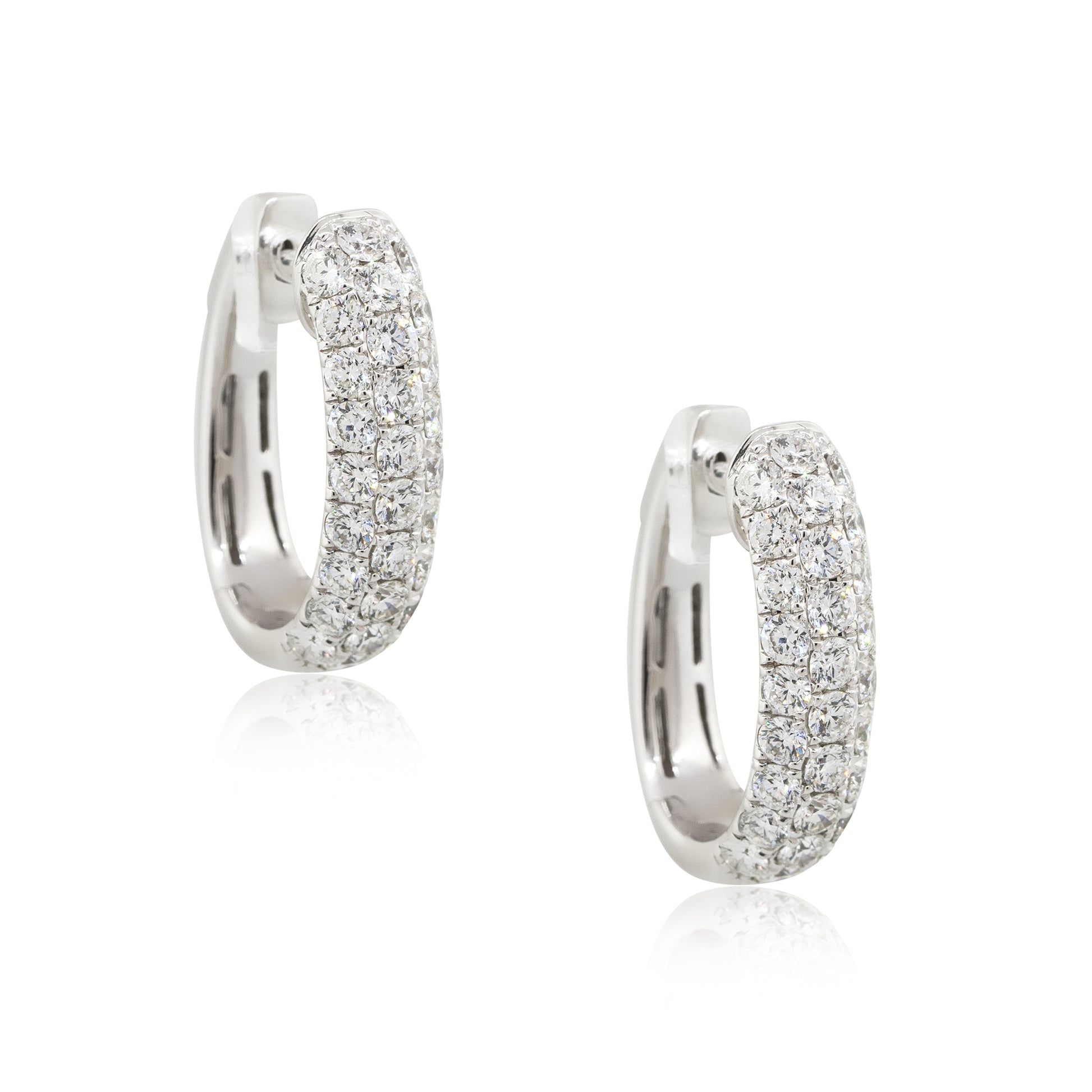 18k White Gold 2.14ctw Round Diamond Pave Hoop Earrings