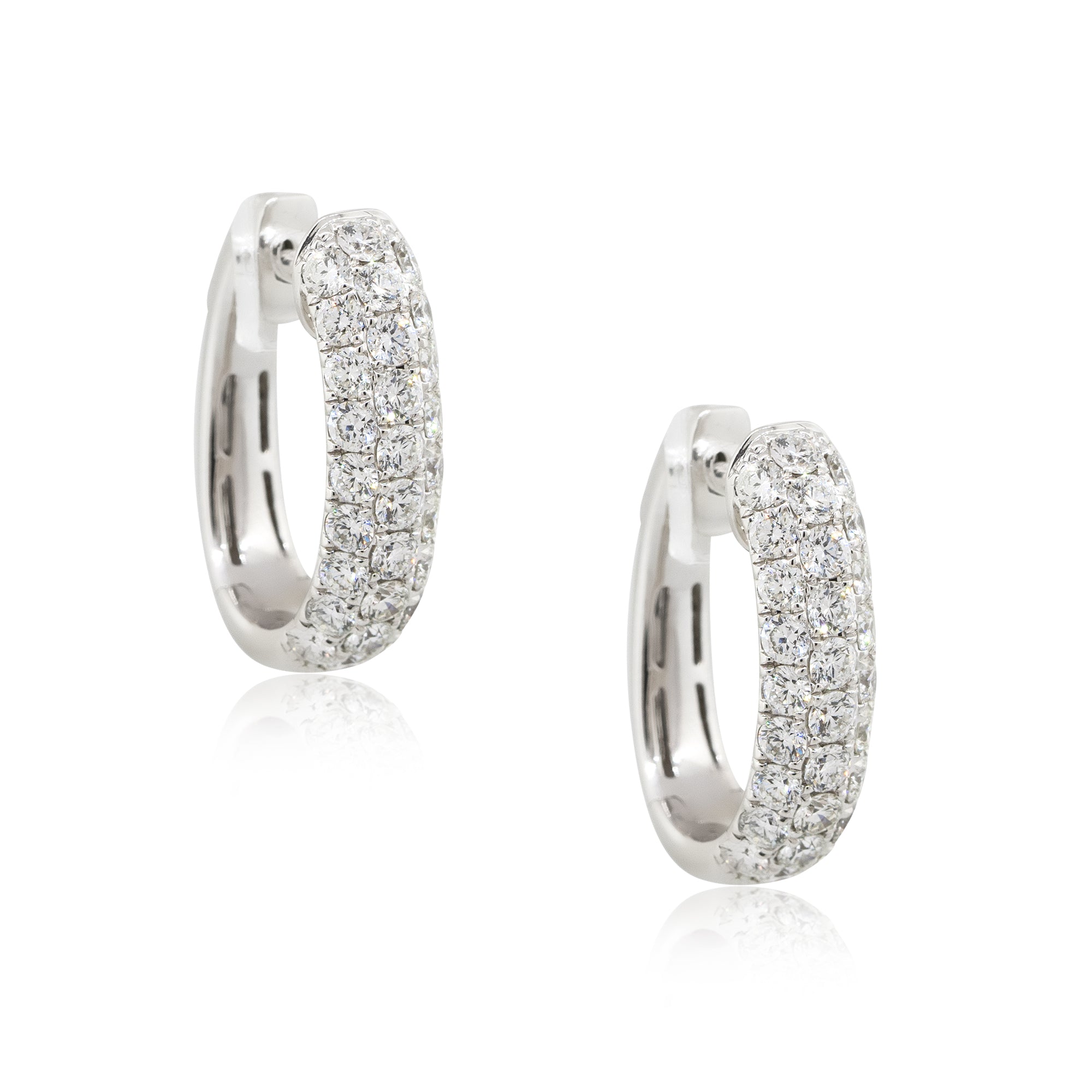 18k White Gold 2.14ctw Round Diamond Pave Hoop Earrings