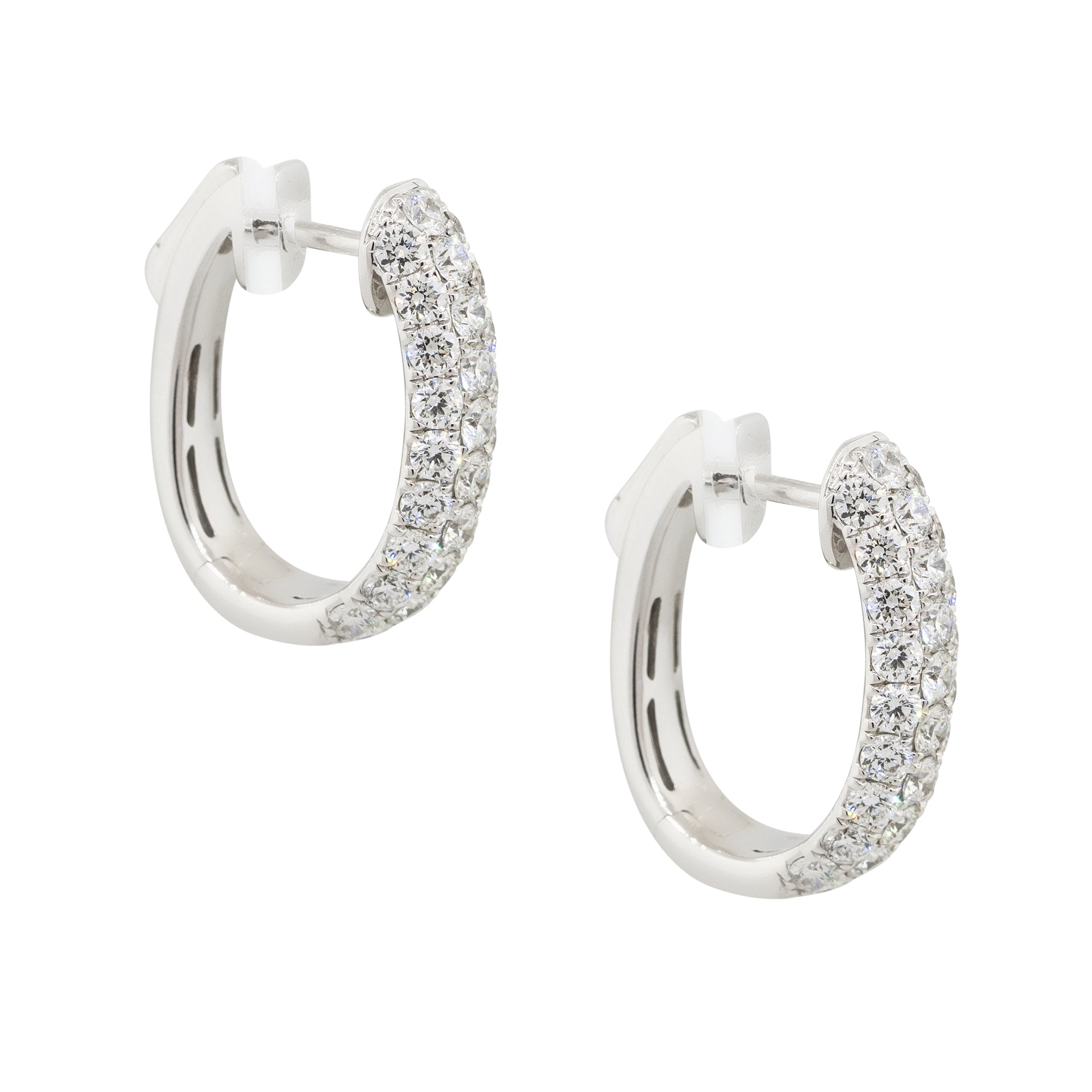 18k White Gold 2.14ctw Round Diamond Pave Hoop Earrings