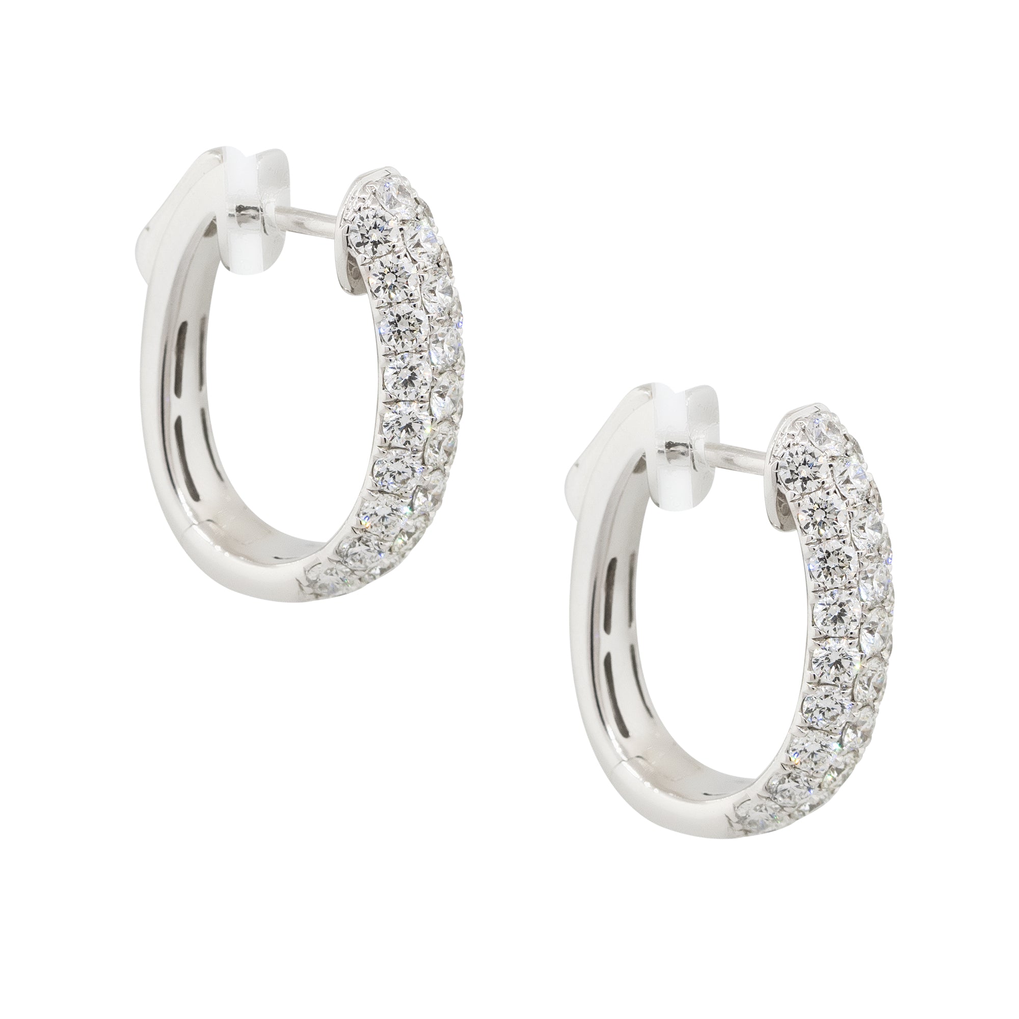 18k White Gold 2.14ctw Round Diamond Pave Hoop Earrings