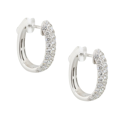 18k White Gold 2.14ctw Round Diamond Pave Hoop Earrings