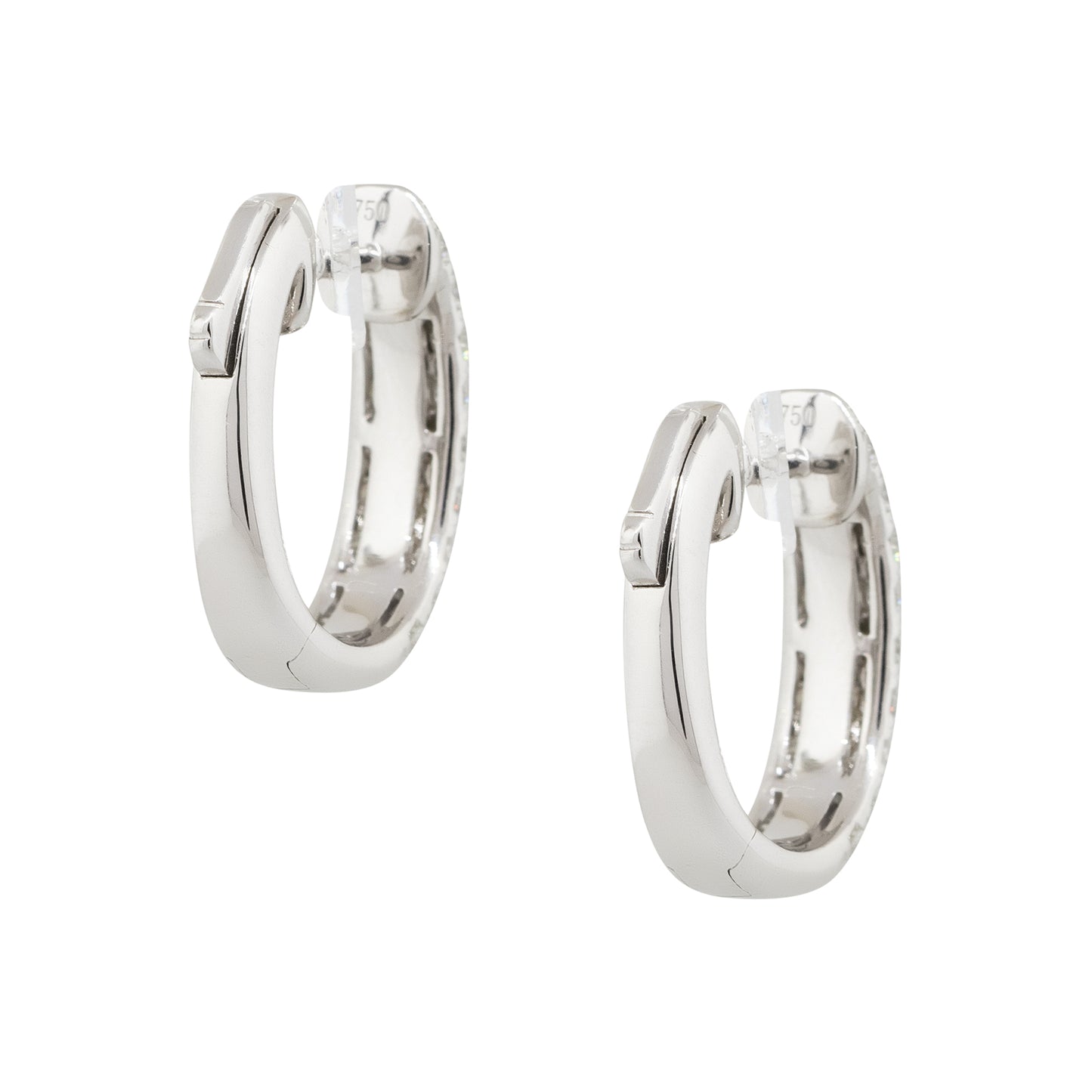 18k White Gold 2.14ctw Round Diamond Pave Hoop Earrings