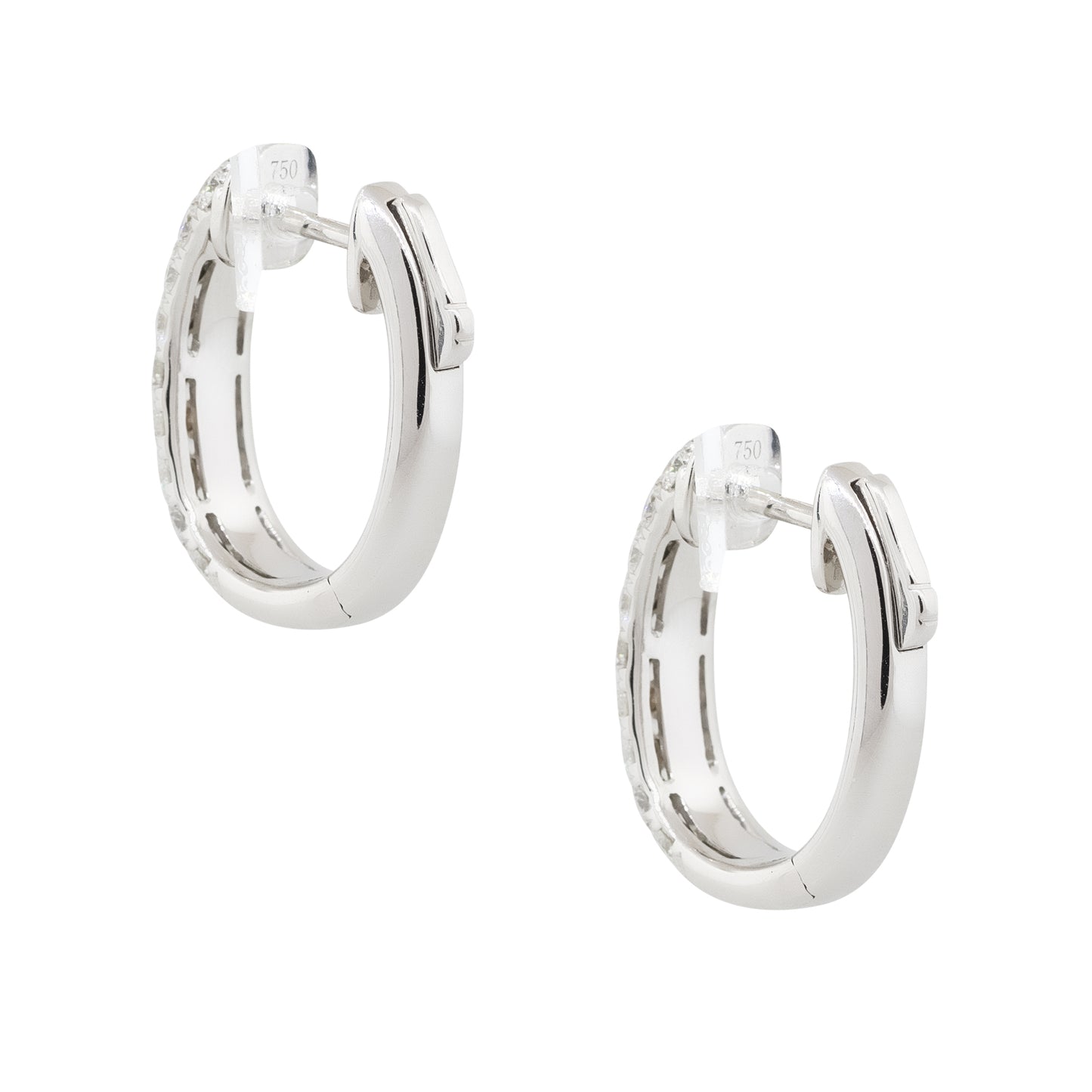 18k White Gold 2.14ctw Round Diamond Pave Hoop Earrings