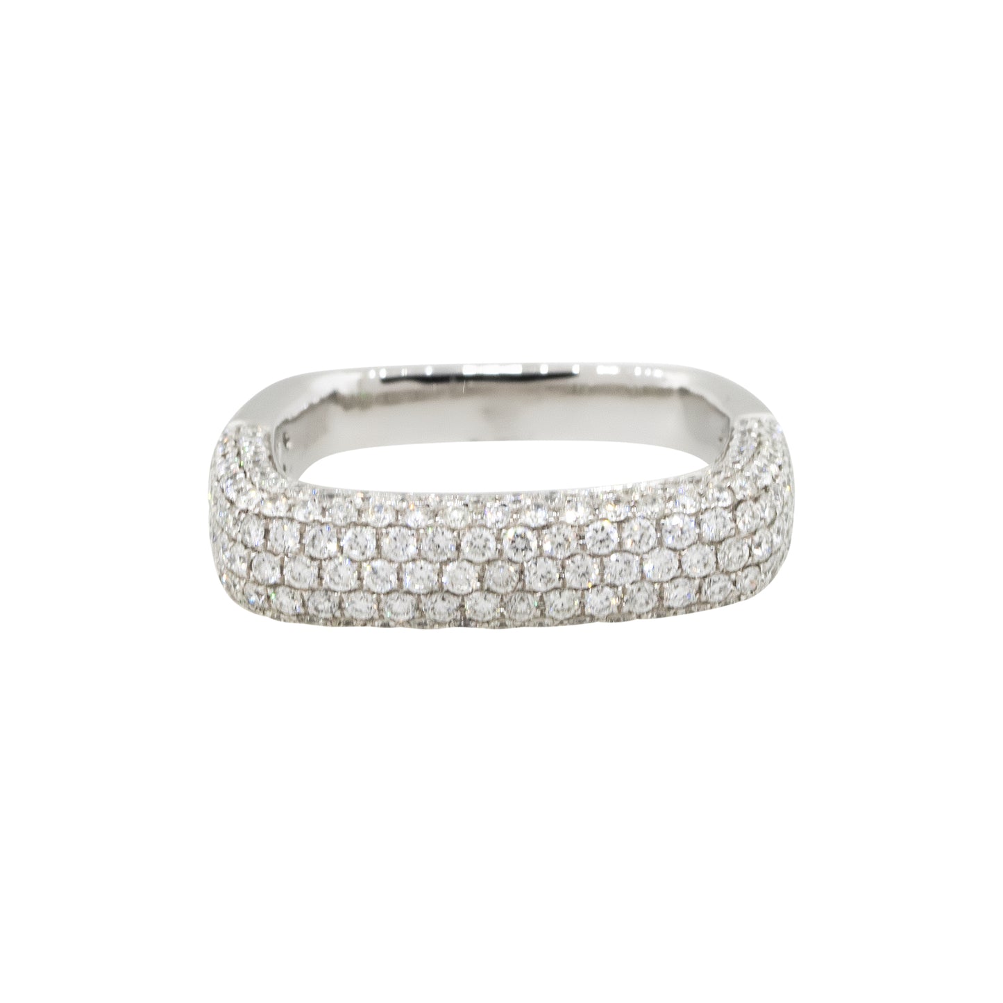 14k White Gold 1.21ctw Round Diamond Pave Square Band Ring