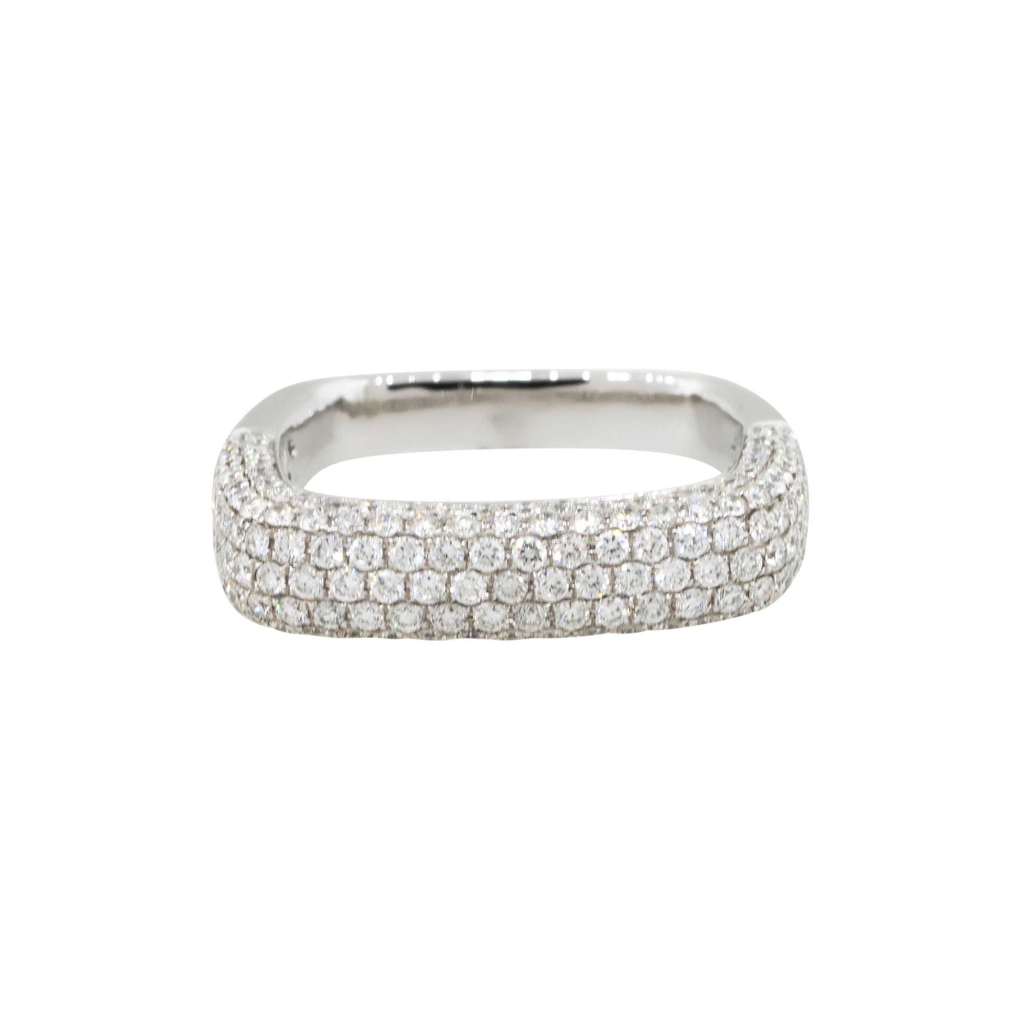 14k White Gold 1.21ctw Round Diamond Pave Square Band Ring
