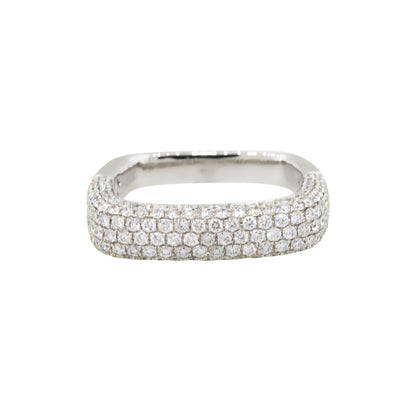 14k White Gold 1.21ctw Round Diamond Pave Square Band Ring