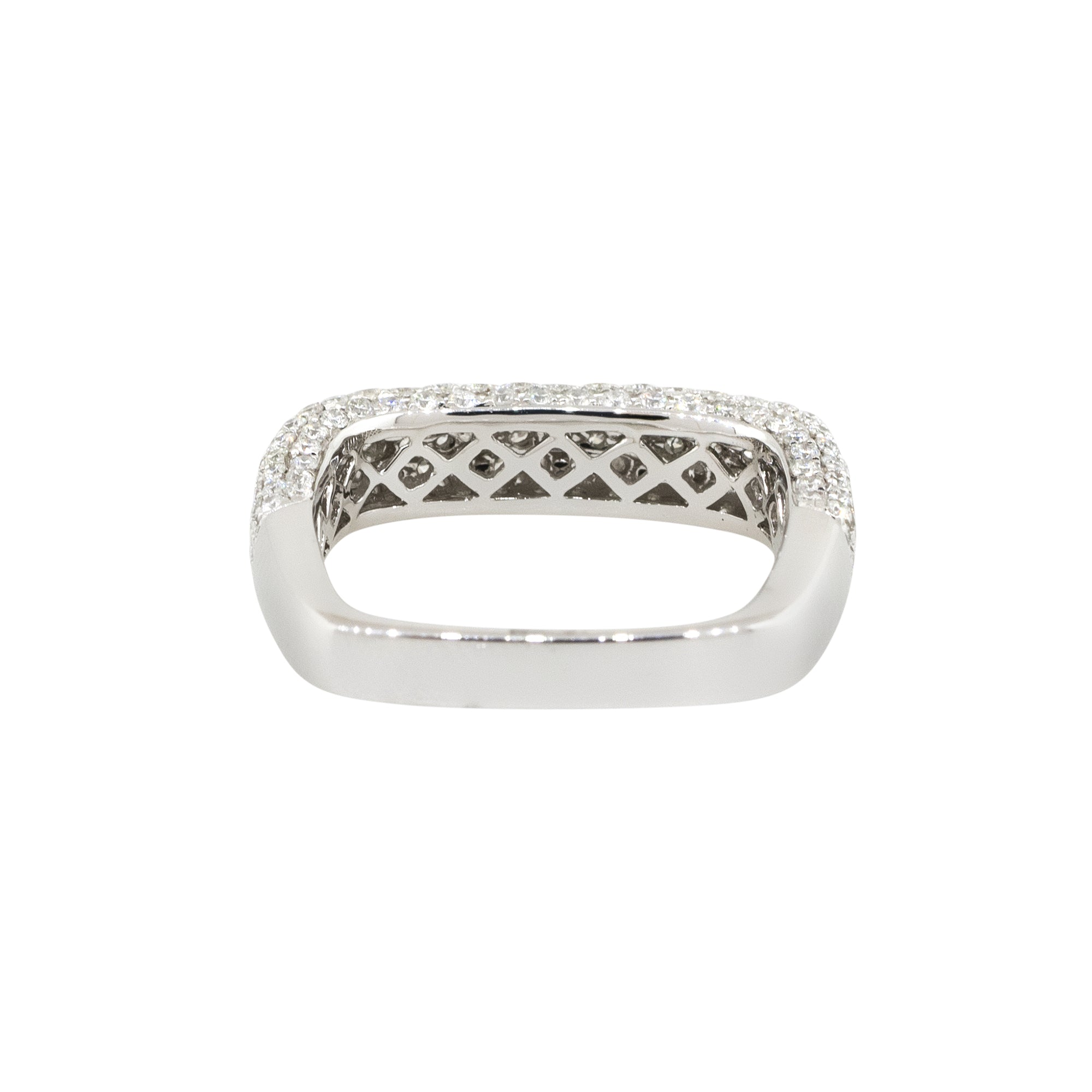 14k White Gold 1.21ctw Round Diamond Pave Square Band Ring