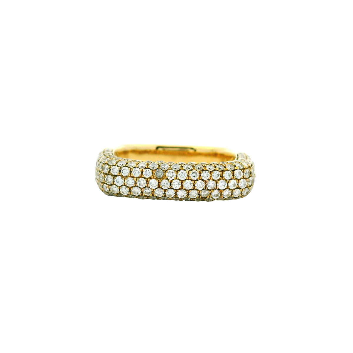 18k Yellow Gold Natural 1.25 Carat Round Diamond Pave Square Band Ring