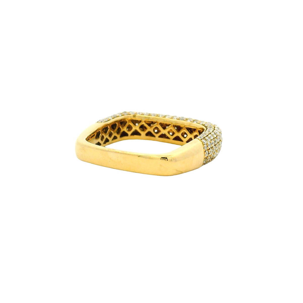 18k Yellow Gold Natural 1.25 Carat Round Diamond Pave Square Band Ring