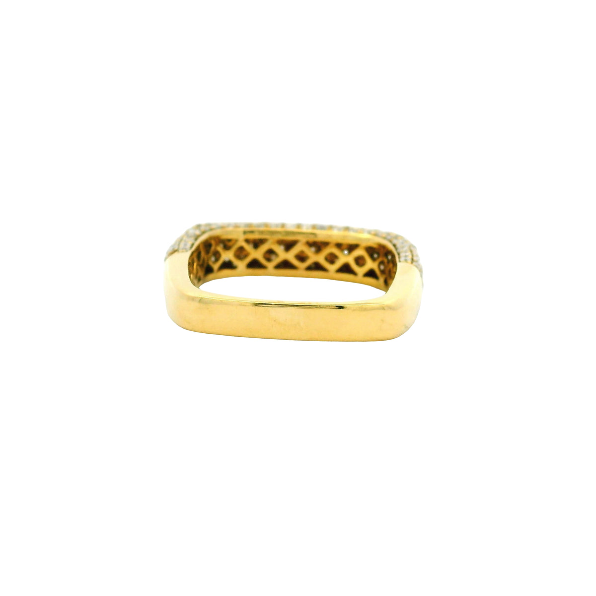 18k Yellow Gold Natural 1.25 Carat Round Diamond Pave Square Band Ring