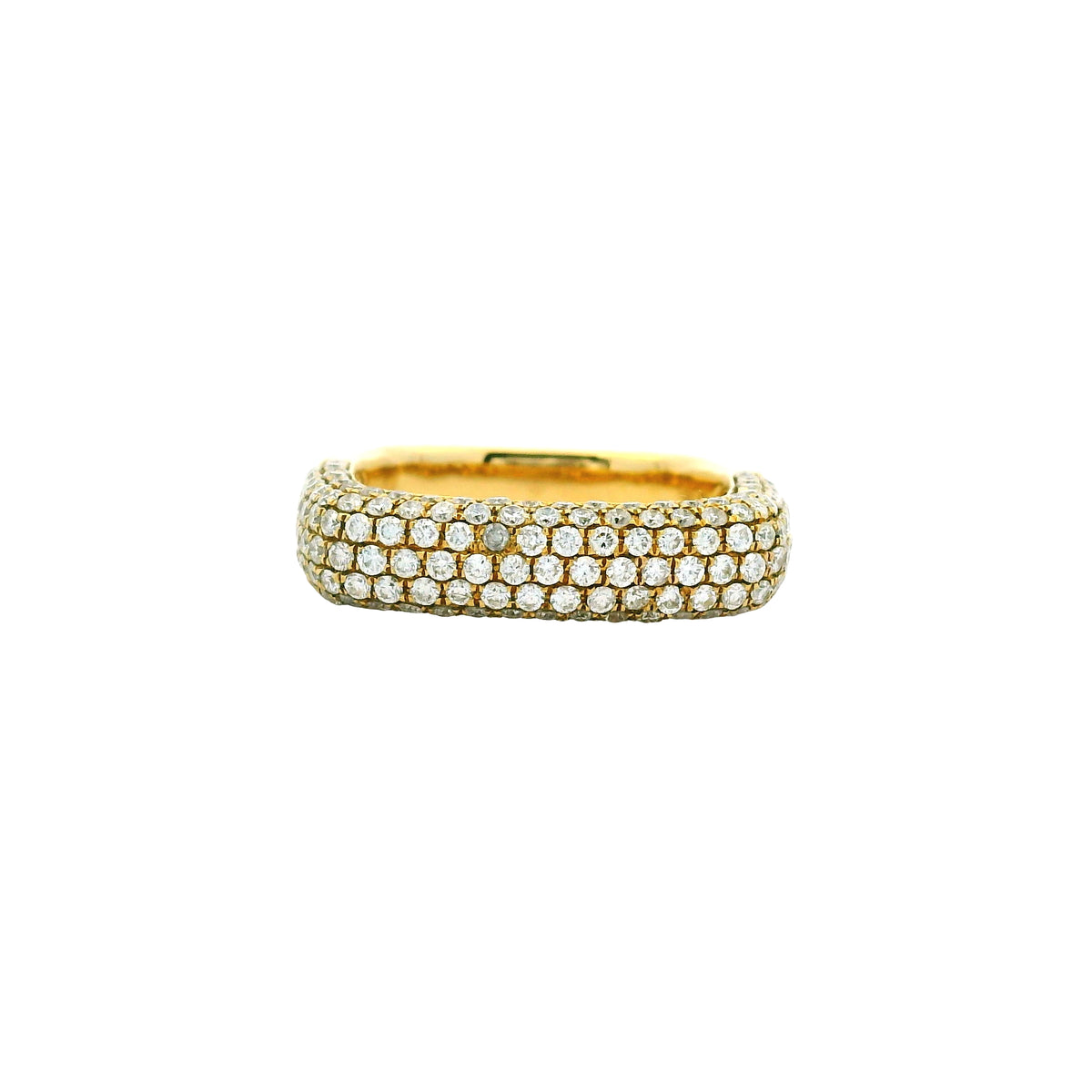 18k Yellow Gold Natural 1.25 Carat Round Diamond Pave Square Band Ring