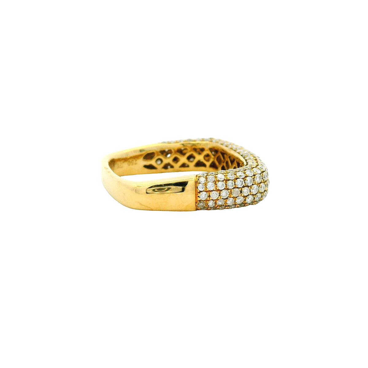 18k Yellow Gold Natural 1.25 Carat Round Diamond Pave Square Band Ring