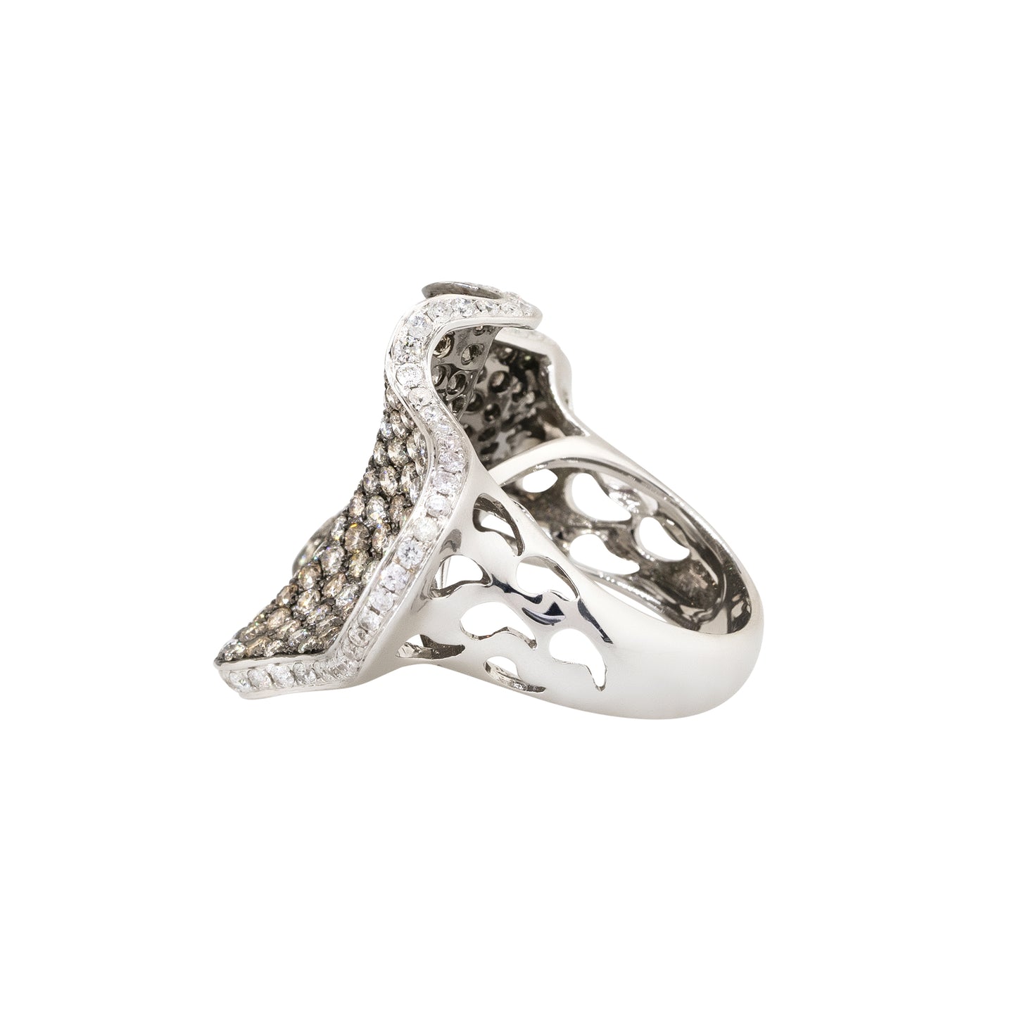 18k White Gold 6.50ctw Round Diamond Pave Freeform Wide Ring