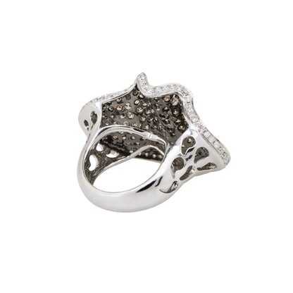 18k White Gold 6.50ctw Round Diamond Pave Freeform Wide Ring