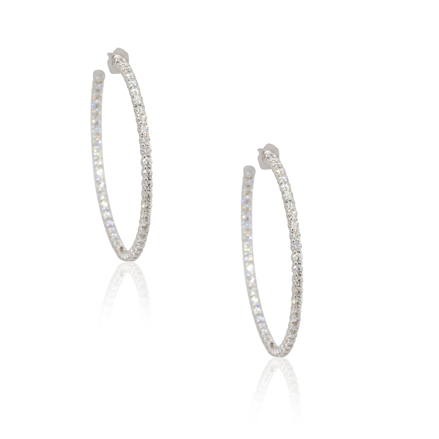 14k White Gold 5.25ctw Round Diamond Inside Out Hoop Earrings