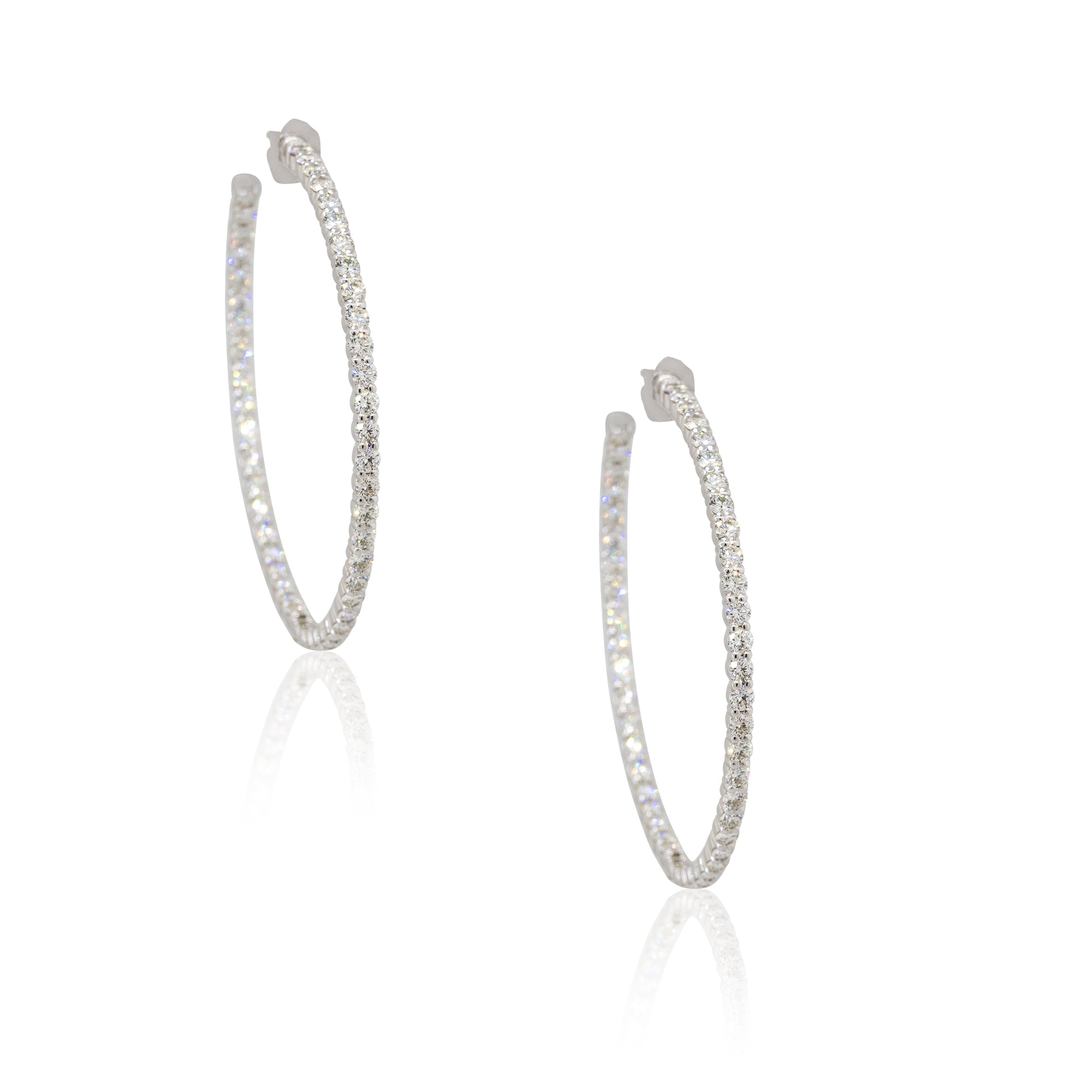 14k White Gold 5.25ctw Round Diamond Inside Out Hoop Earrings