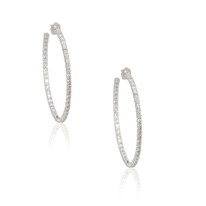 14k White Gold 5.25ctw Round Diamond Inside Out Hoop Earrings