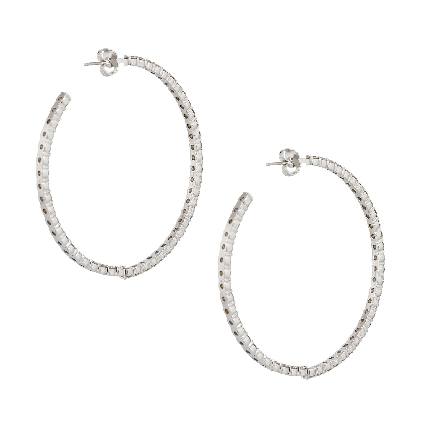 14k White Gold 5.25ctw Round Diamond Inside Out Hoop Earrings