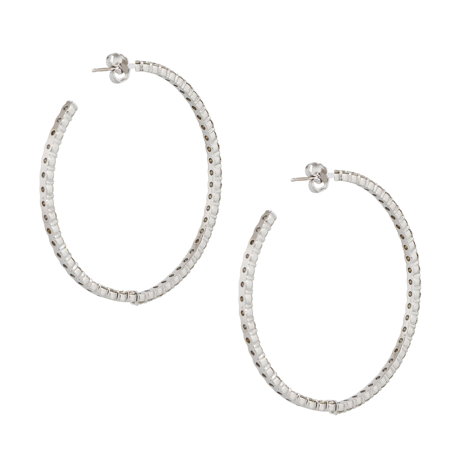 14k White Gold 5.25ctw Round Diamond Inside Out Hoop Earrings