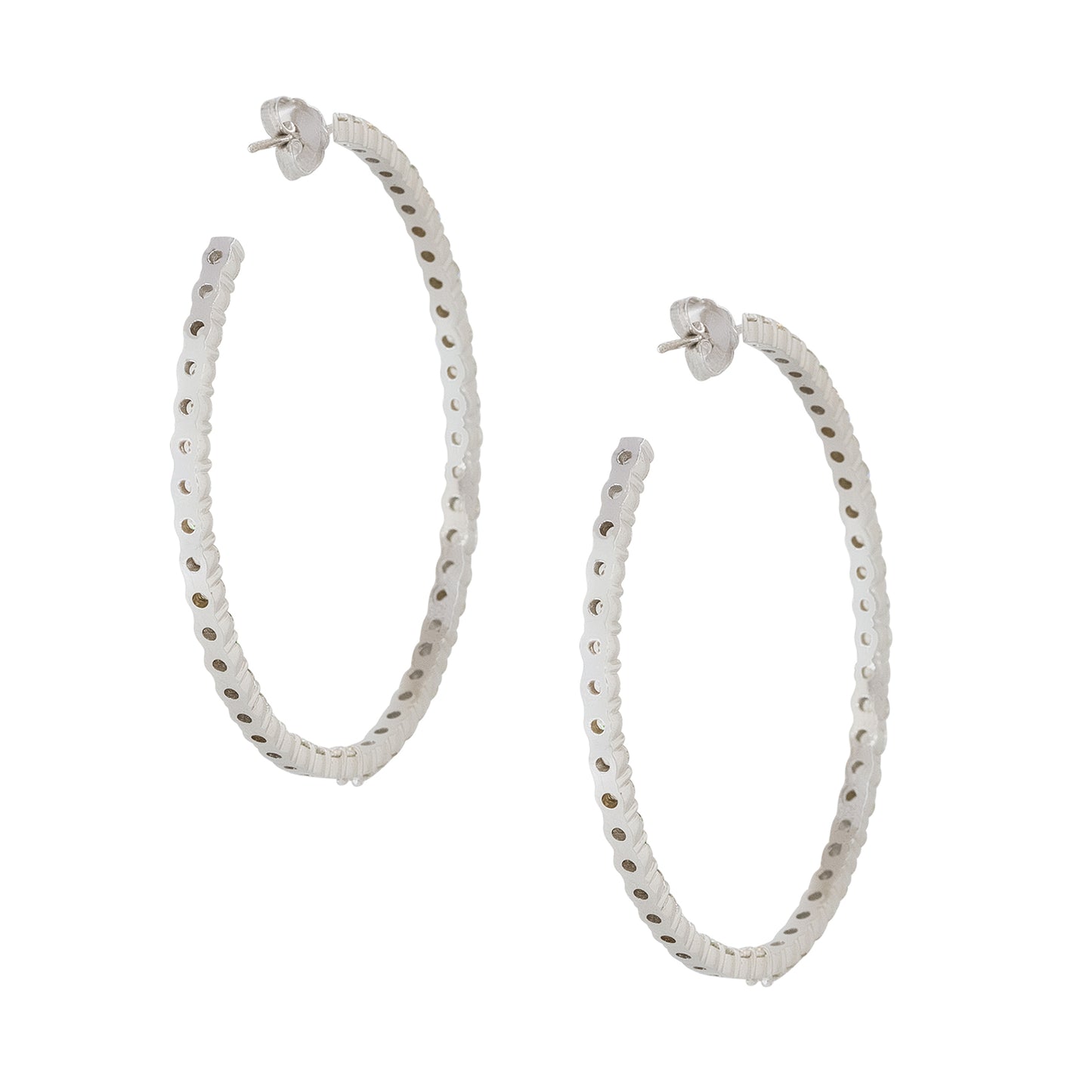 14k White Gold 5.25ctw Round Diamond Inside Out Hoop Earrings