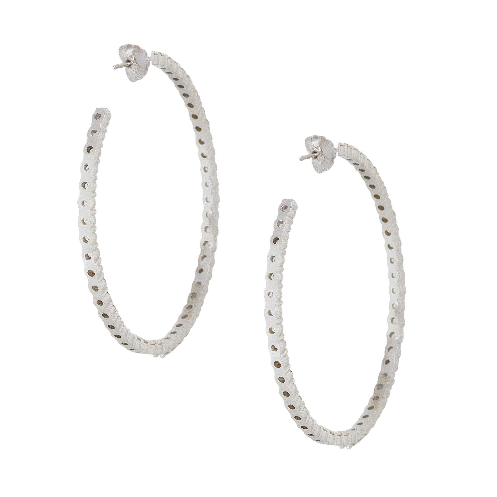 14k White Gold 5.25ctw Round Diamond Inside Out Hoop Earrings