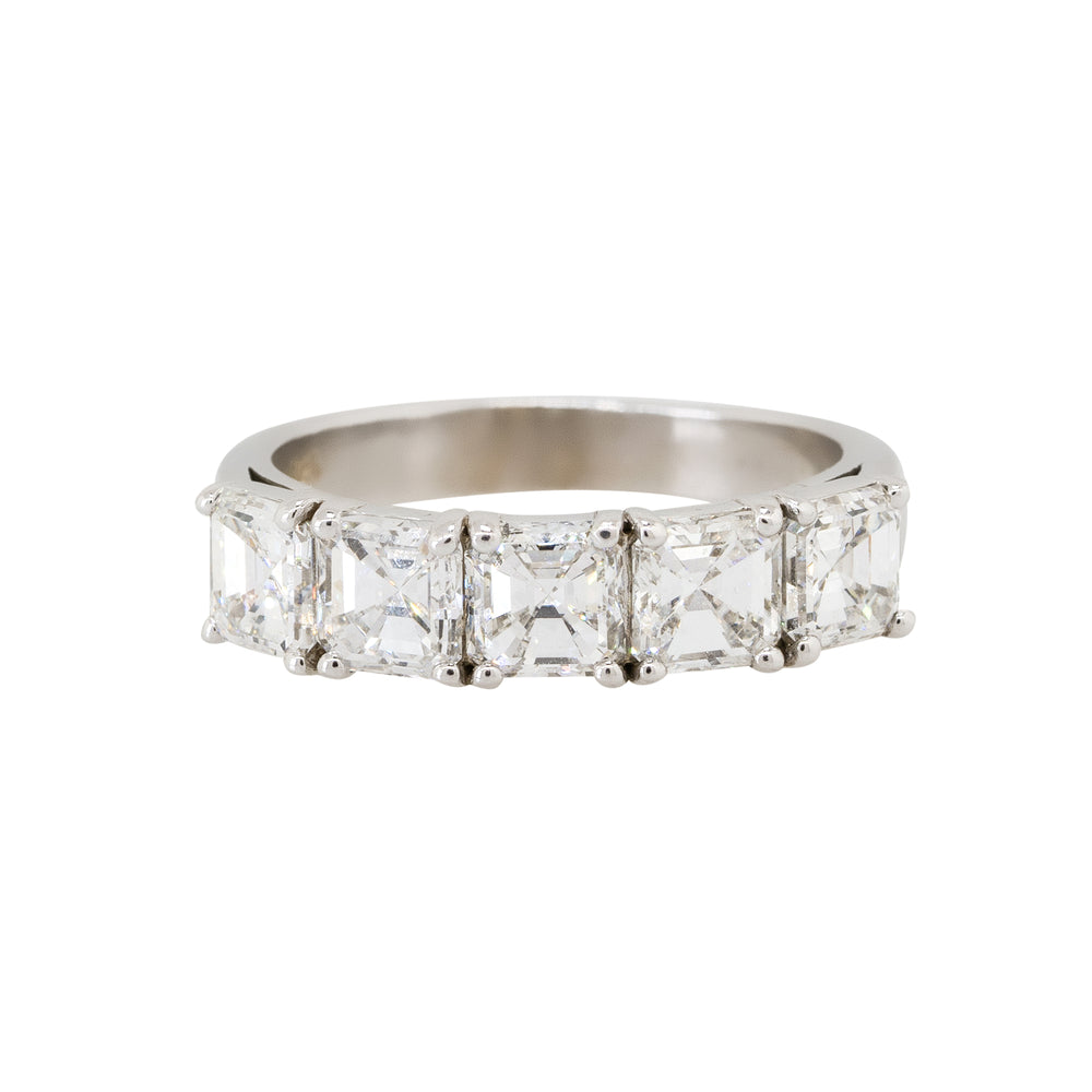 14k White Gold 2.71ctw Asscher Cut Five Diamond Stone Ring