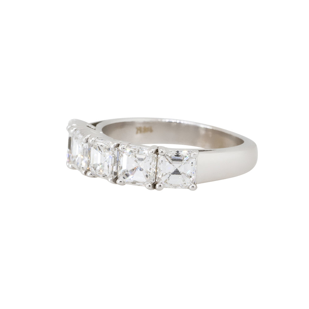 14k White Gold 2.71ctw Asscher Cut Five Diamond Stone Ring