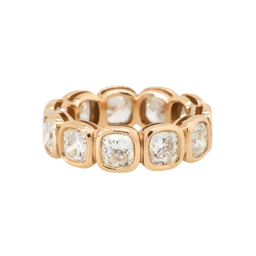18k Rose Gold 6.53ctw Radiant Cut Bezel Set Diamond Eternity Band