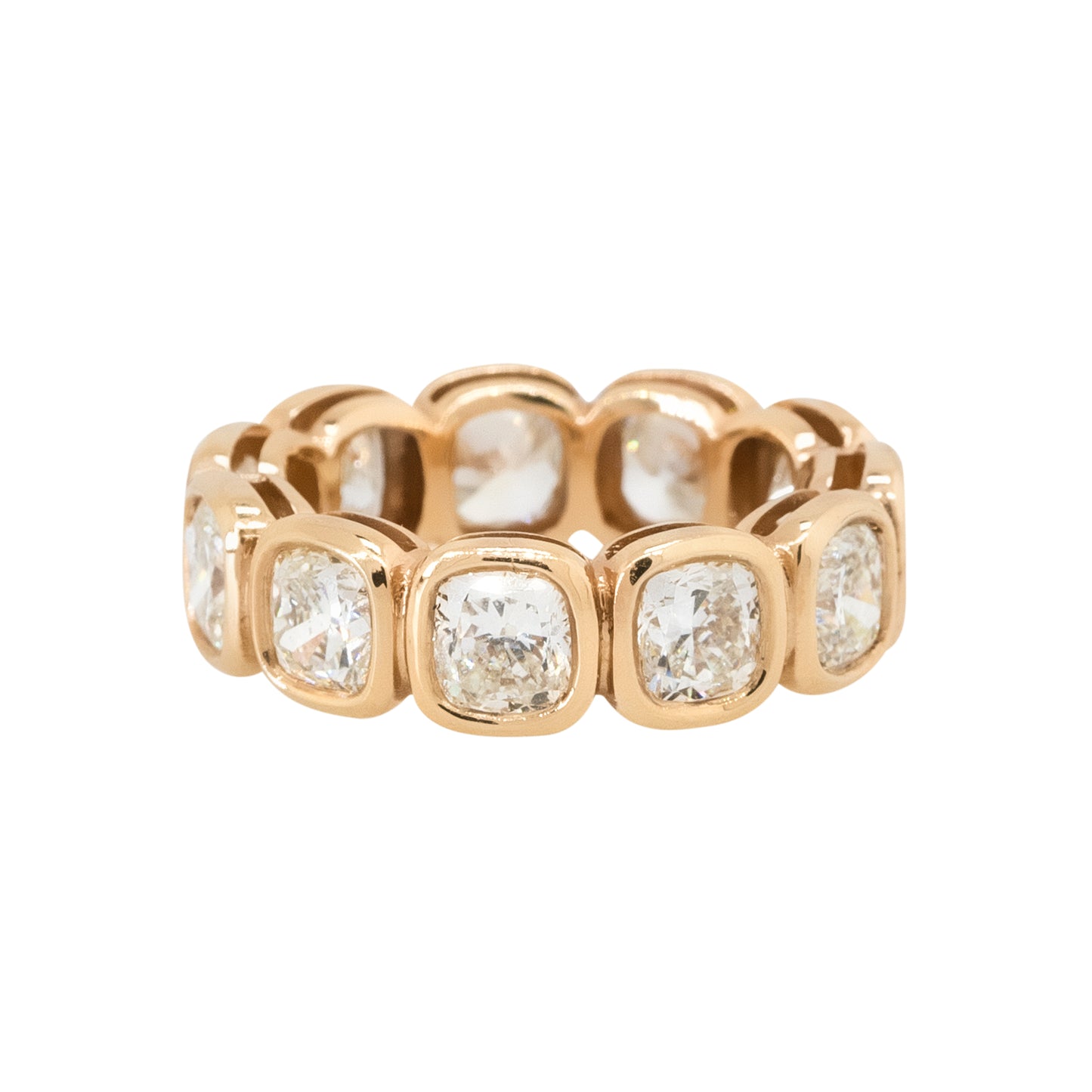 18k Rose Gold 6.53ctw Radiant Cut Bezel Set Diamond Eternity Band