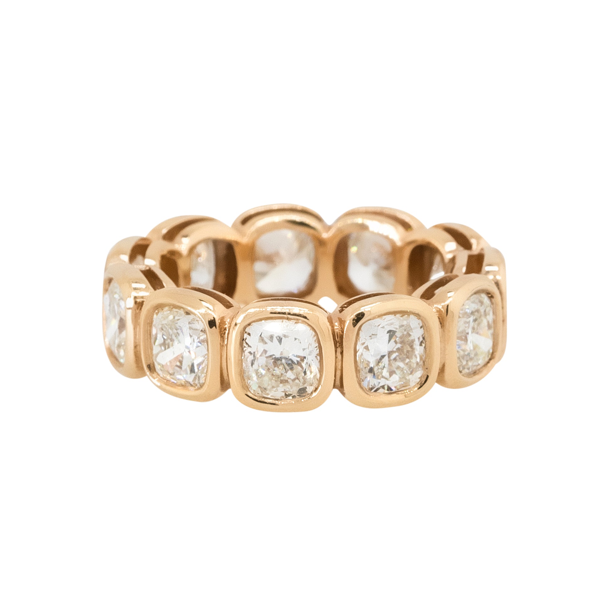 18k Rose Gold 6.53ctw Radiant Cut Bezel Set Diamond Eternity Band