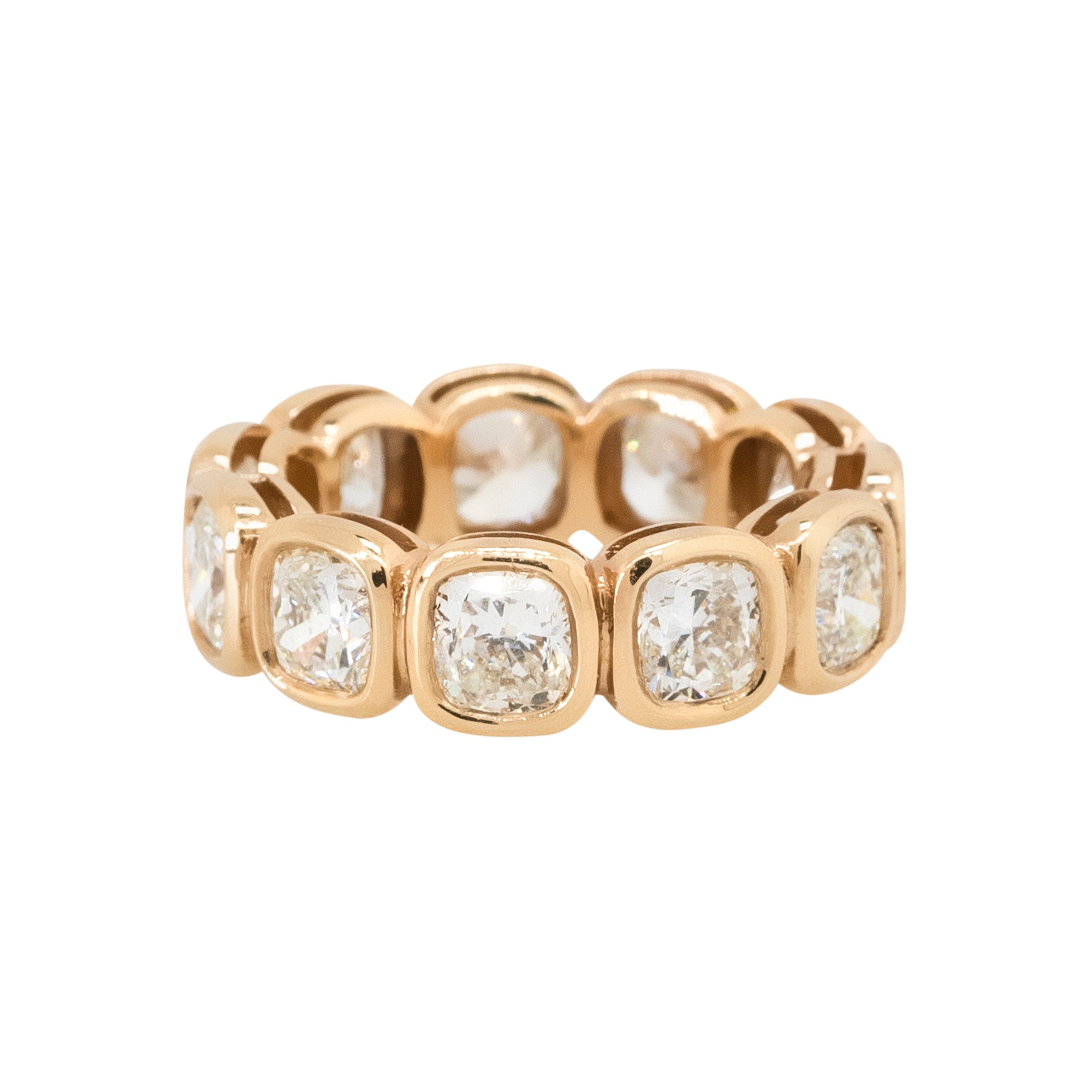 18k Rose Gold 6.53ctw Radiant Cut Bezel Set Diamond Eternity Band