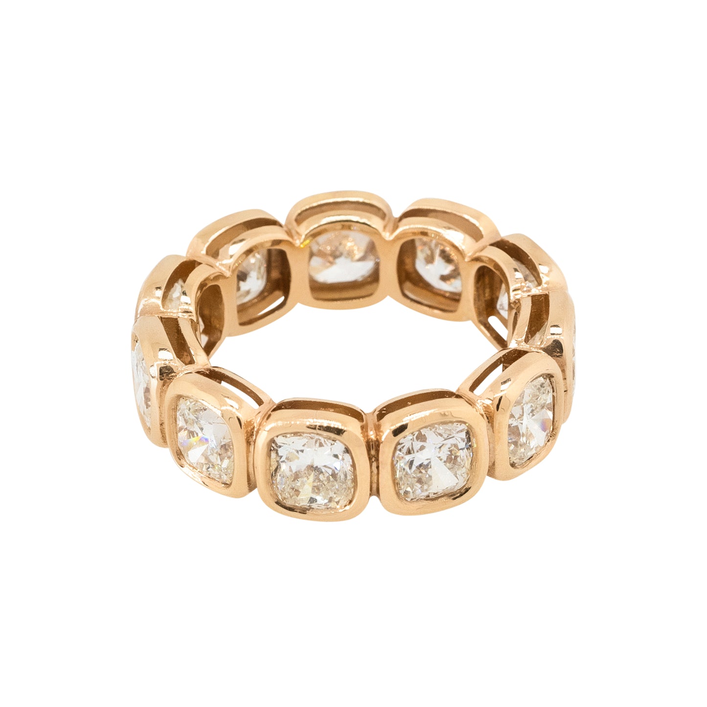 18k Rose Gold 6.53ctw Radiant Cut Bezel Set Diamond Eternity Band