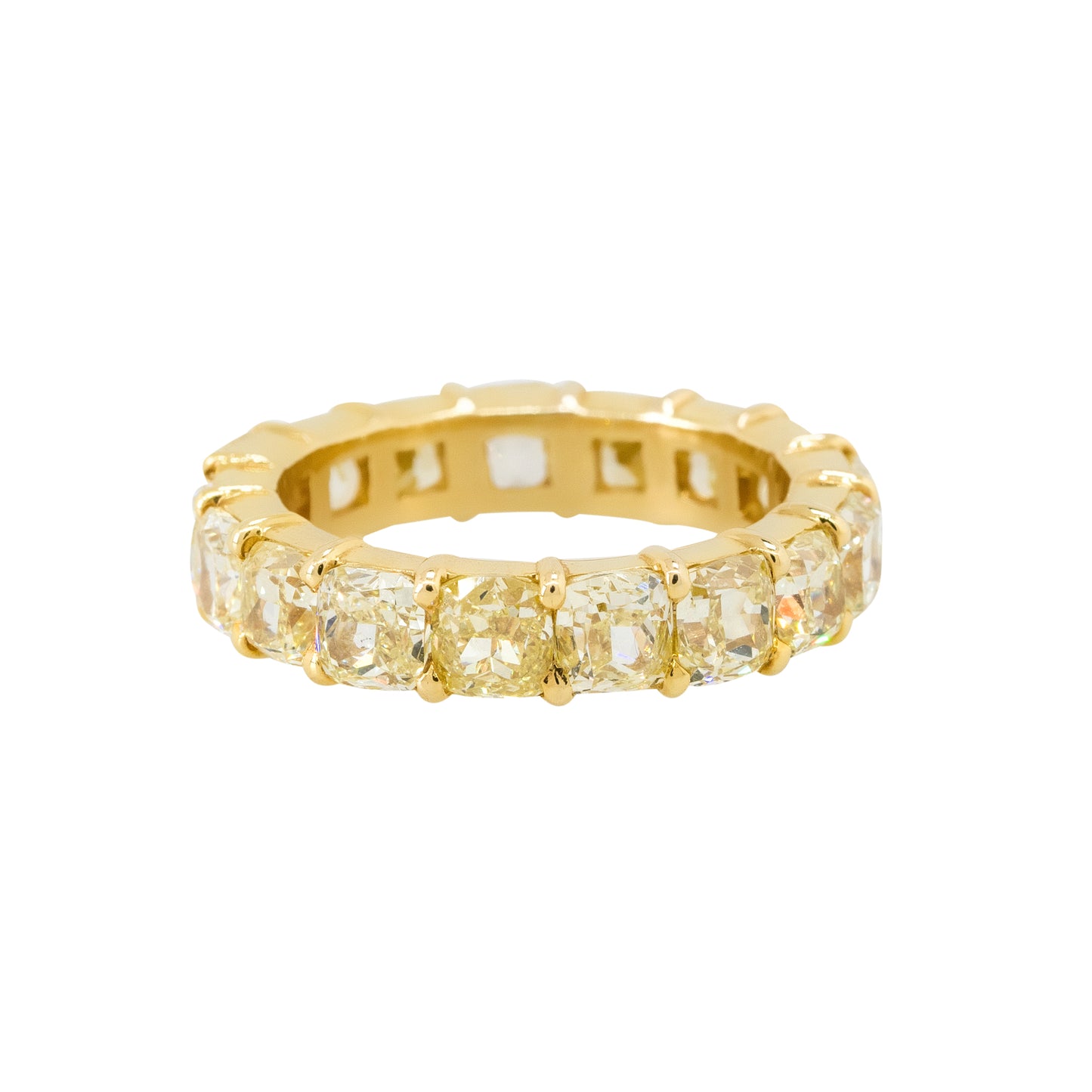 18k Yellow Gold 6.79ctw Cushion Cut Fancy Diamond Eternity Ring