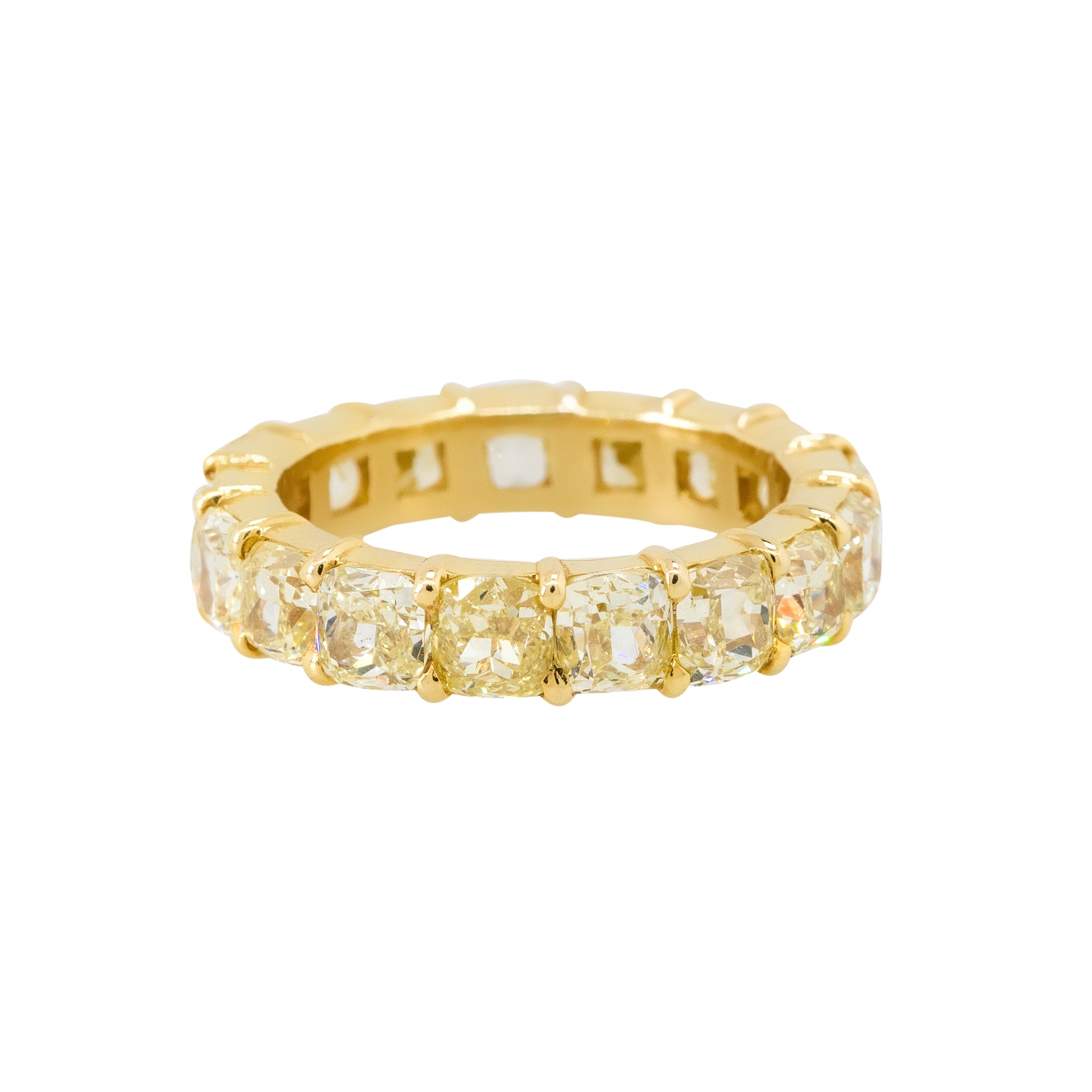 18k Yellow Gold 6.79ctw Cushion Cut Fancy Diamond Eternity Ring