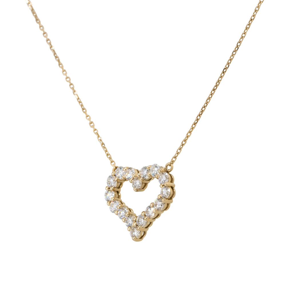 14k Yellow Gold 2.16ctw Diamond Open Heart Pendant Necklace
