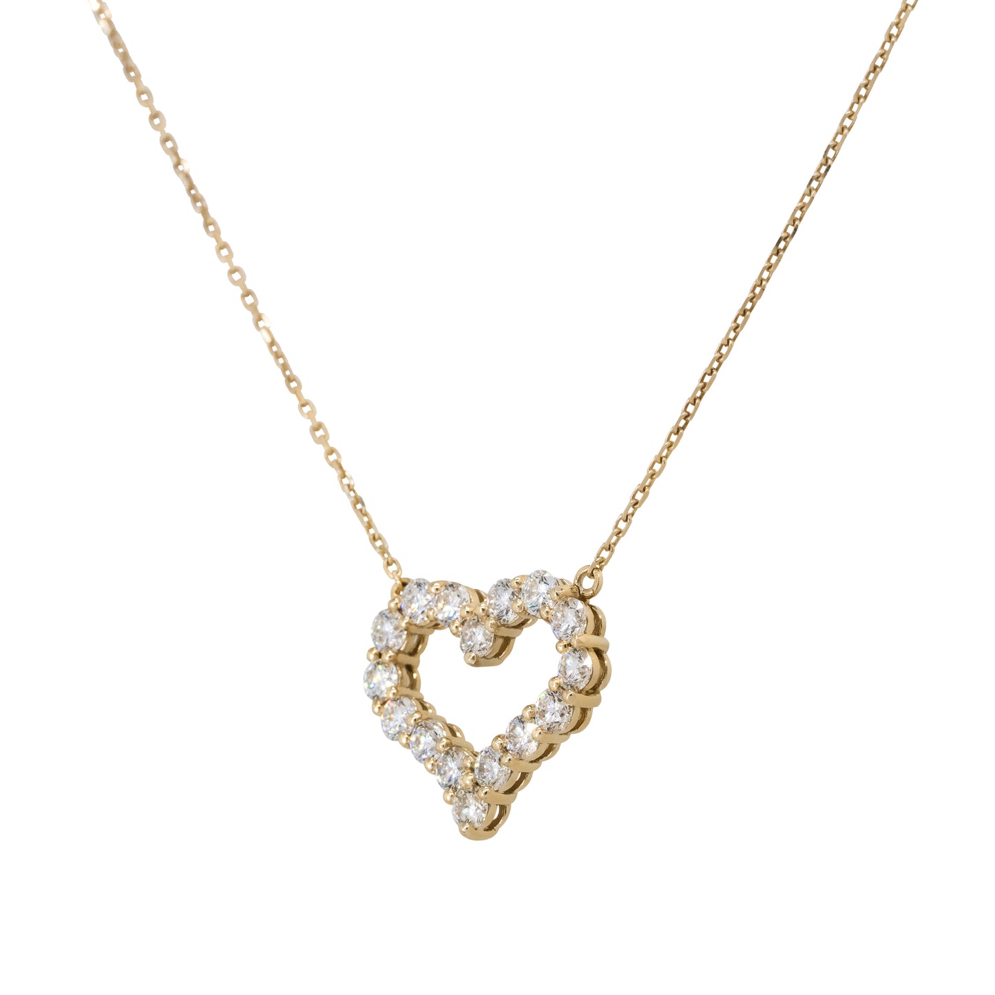 14k Yellow Gold 2.16ctw Diamond Open Heart Pendant Necklace