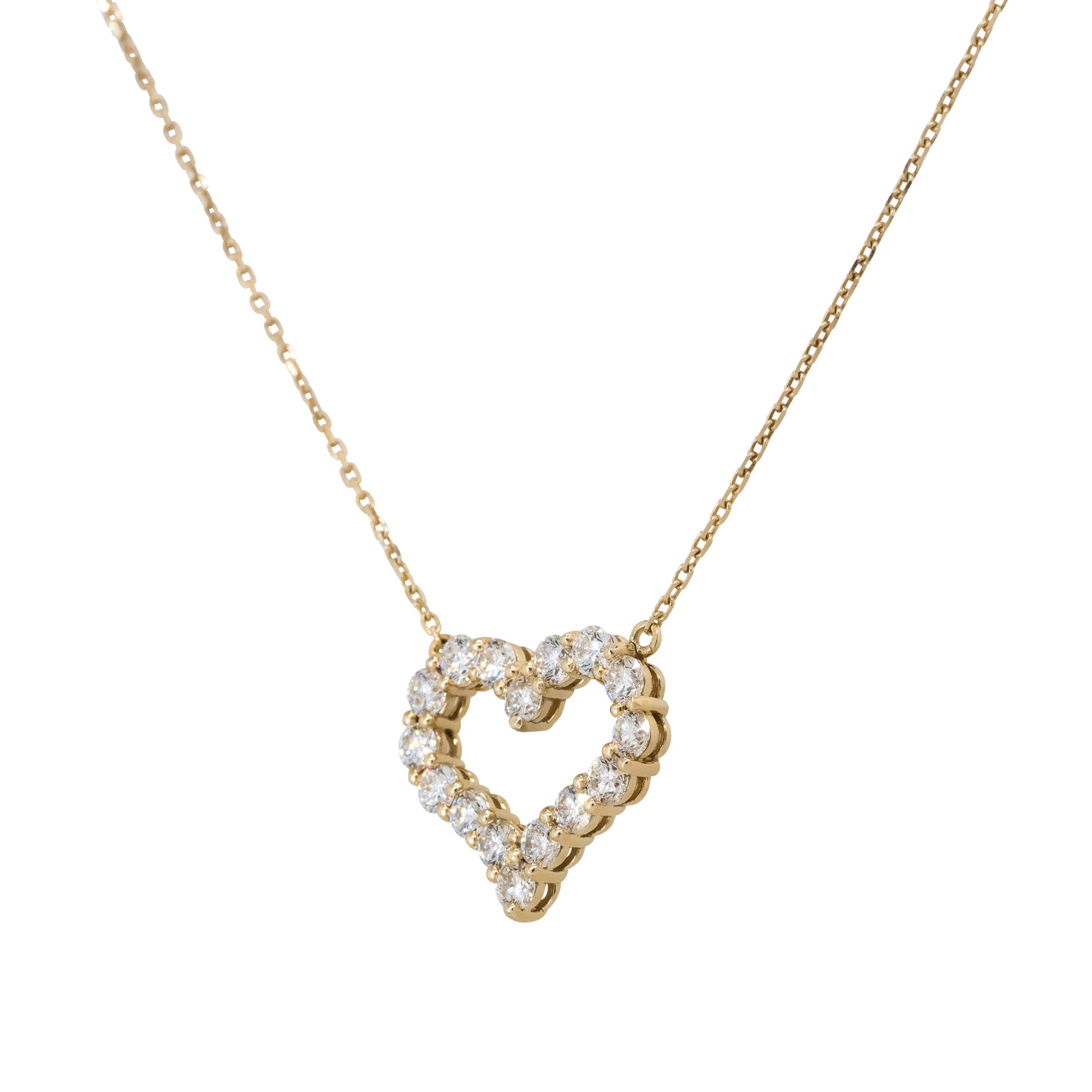 14k Yellow Gold 2.16ctw Diamond Open Heart Pendant Necklace