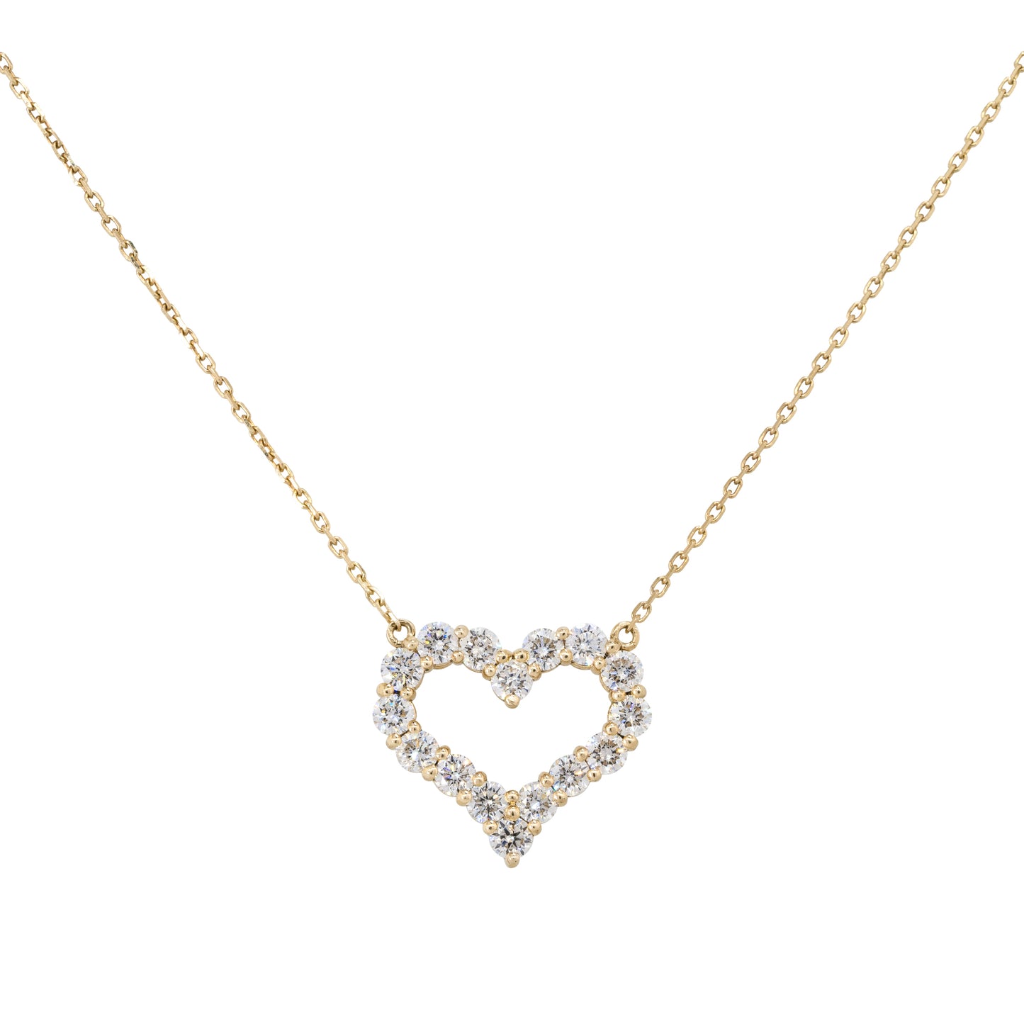 14k Yellow Gold 2.16ctw Diamond Open Heart Pendant Necklace