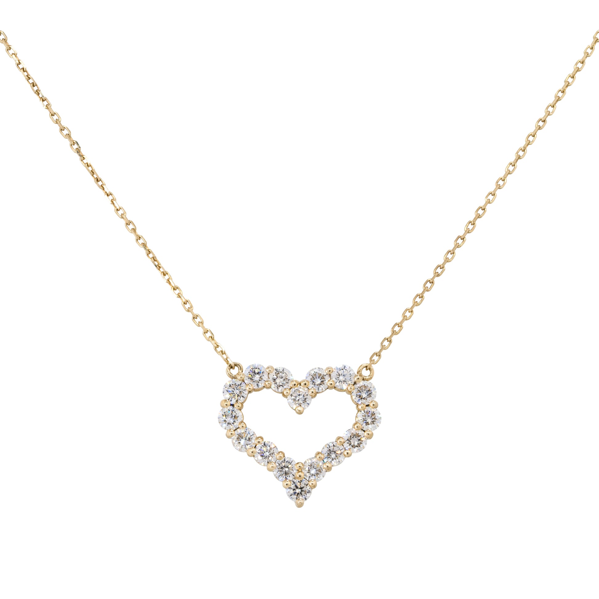 14k Yellow Gold 2.16ctw Diamond Open Heart Pendant Necklace