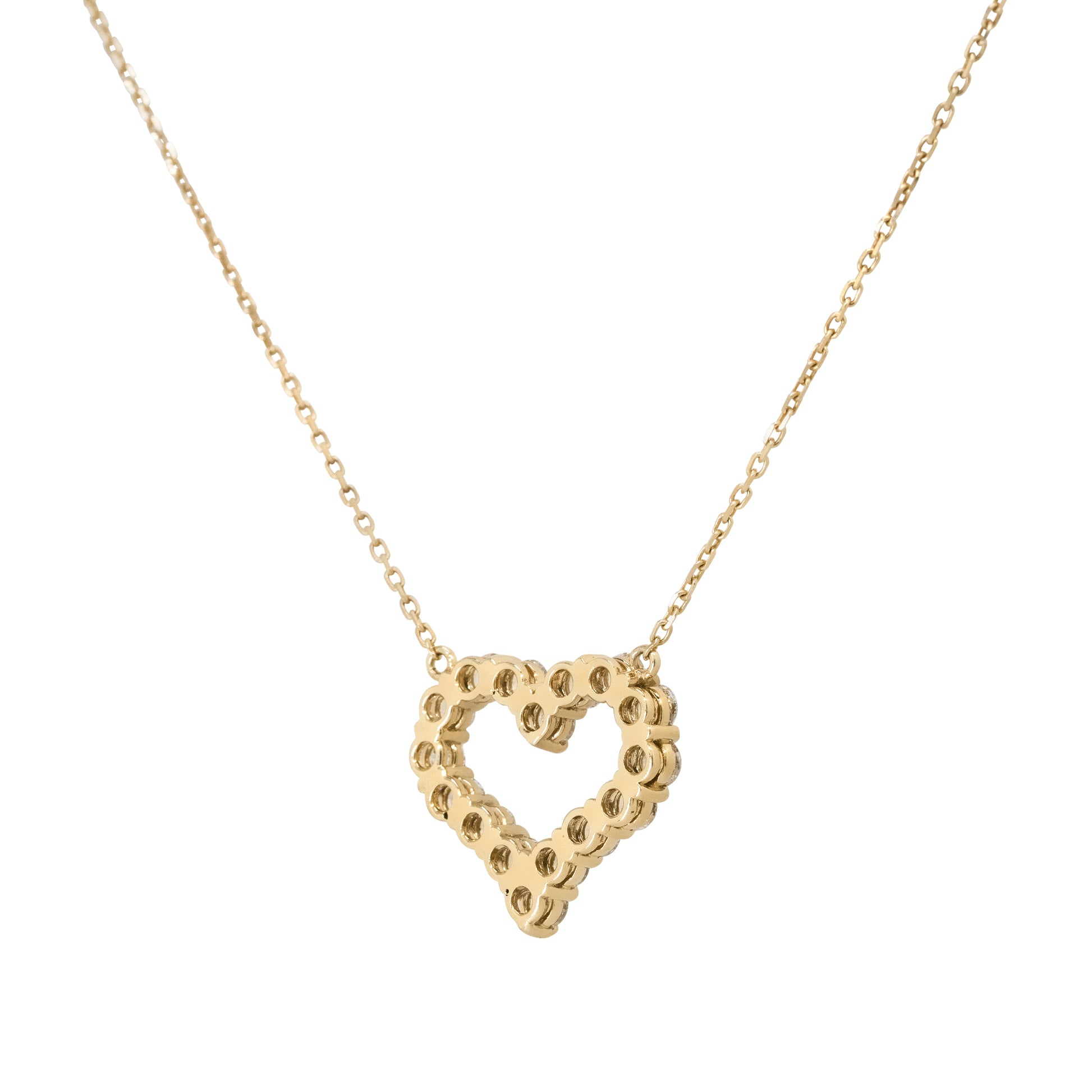 14k Yellow Gold 2.16ctw Diamond Open Heart Pendant Necklace