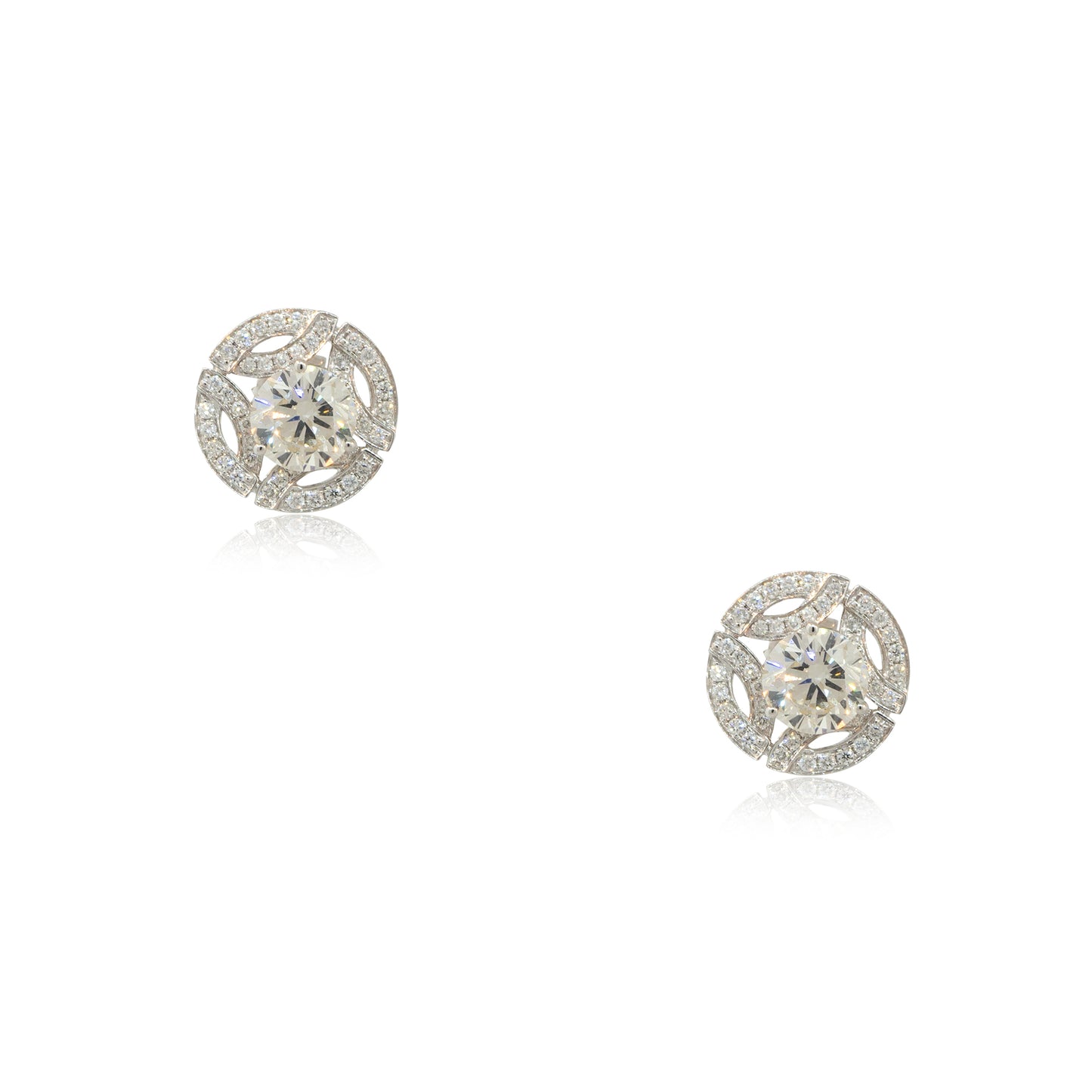 14k White Gold 3.21ctw Diamond Stud Earrings with Diamond Jackets 