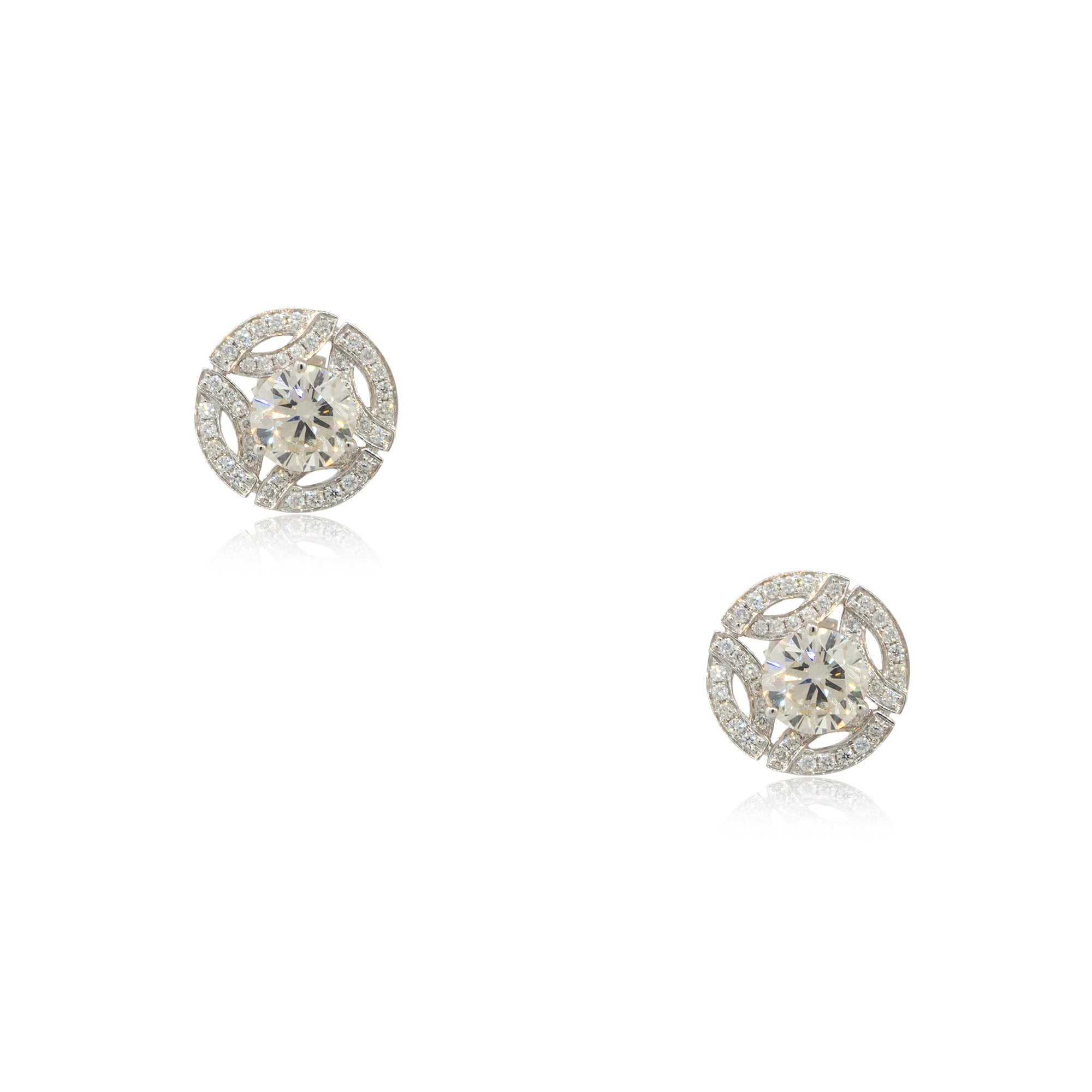 14k White Gold 3.21ctw Diamond Stud Earrings with Diamond Jackets 