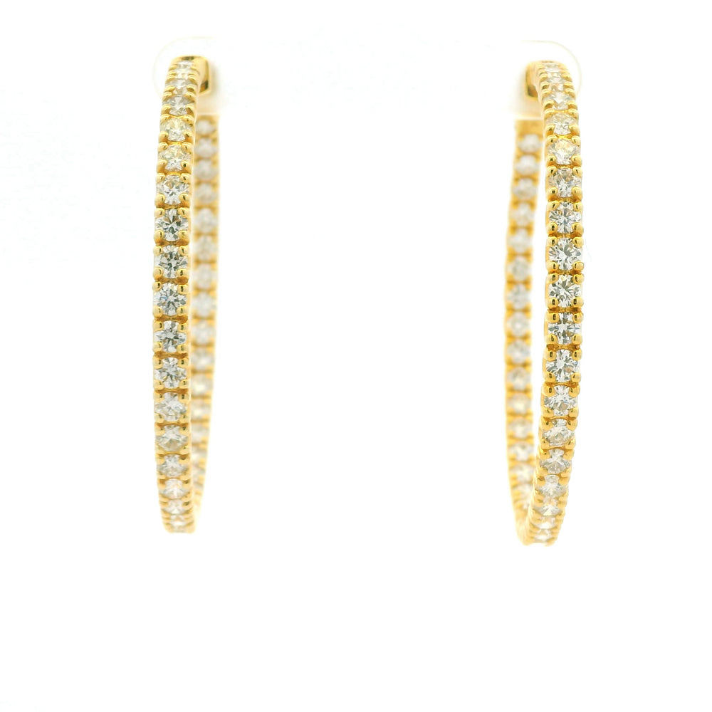 14K Yellow Gold Natural Round Brilliant Diamond Large Hoop Earrings — product photo 2