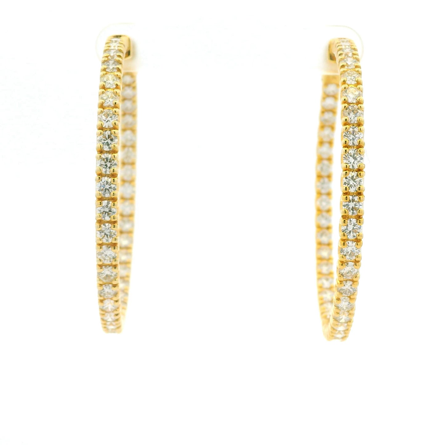 14K Yellow Gold Natural Round Brilliant Diamond Large Hoop Earrings