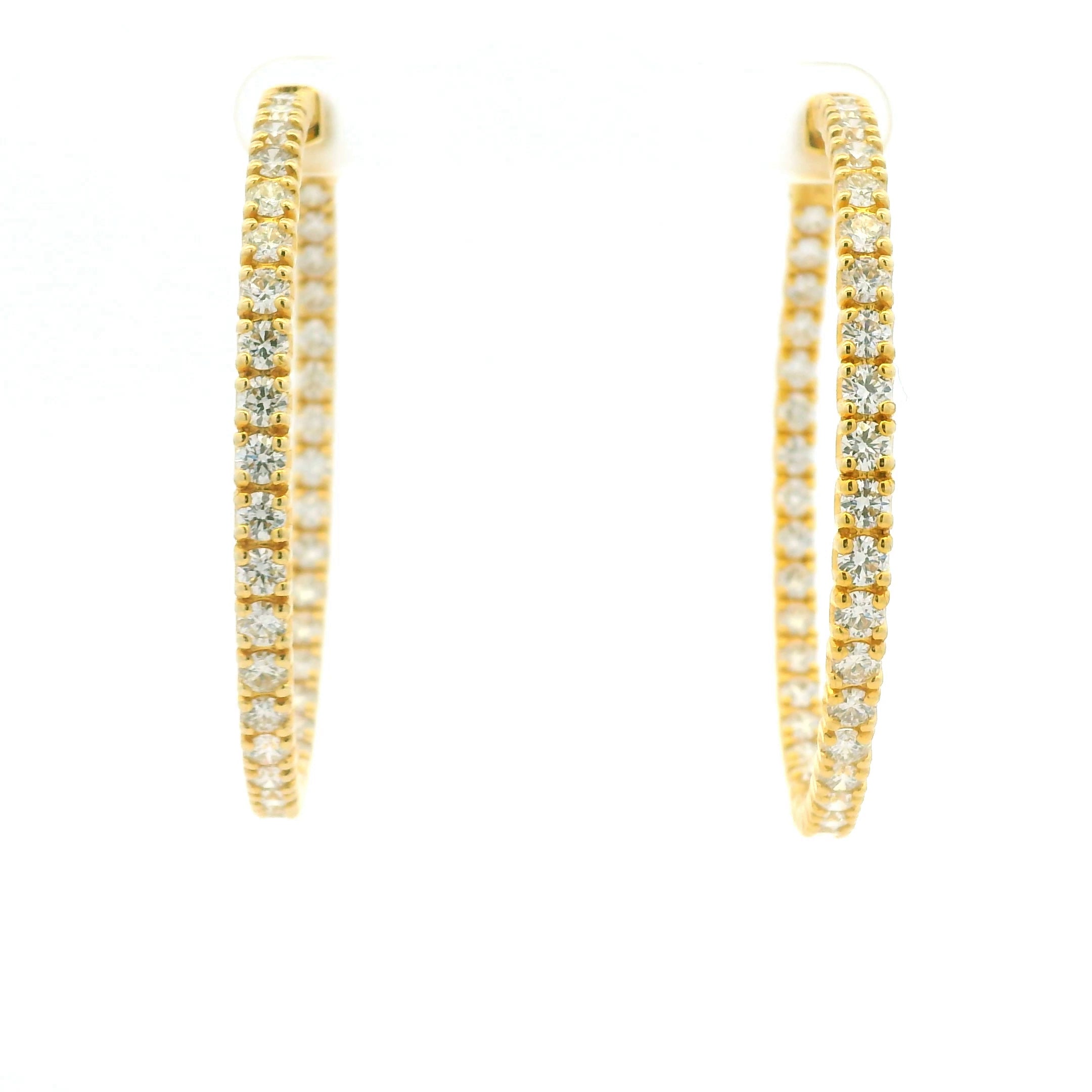 14K Yellow Gold Natural Round Brilliant Diamond Large Hoop Earrings