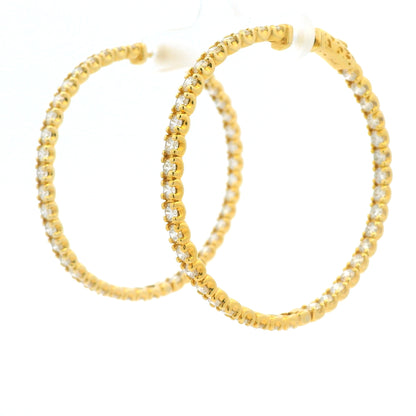 14K Yellow Gold Natural Round Brilliant Diamond Large Hoop Earrings