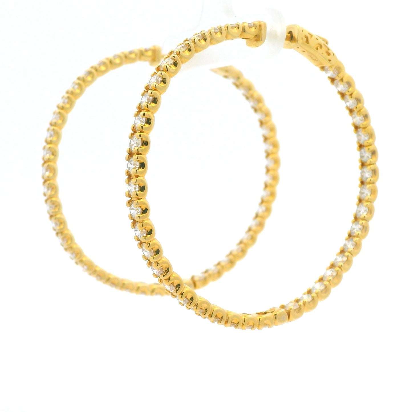 14K Yellow Gold Natural Round Brilliant Diamond Large Hoop Earrings