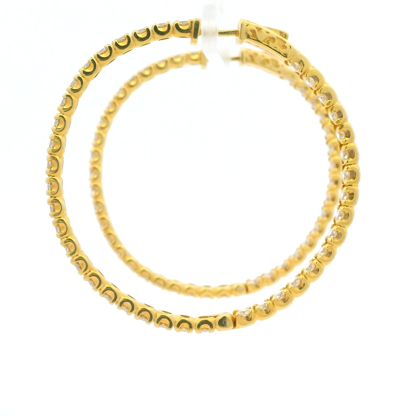 14K Yellow Gold Natural Round Brilliant Diamond Large Hoop Earrings