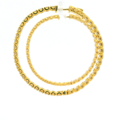 14K Yellow Gold Natural Round Brilliant Diamond Large Hoop Earrings