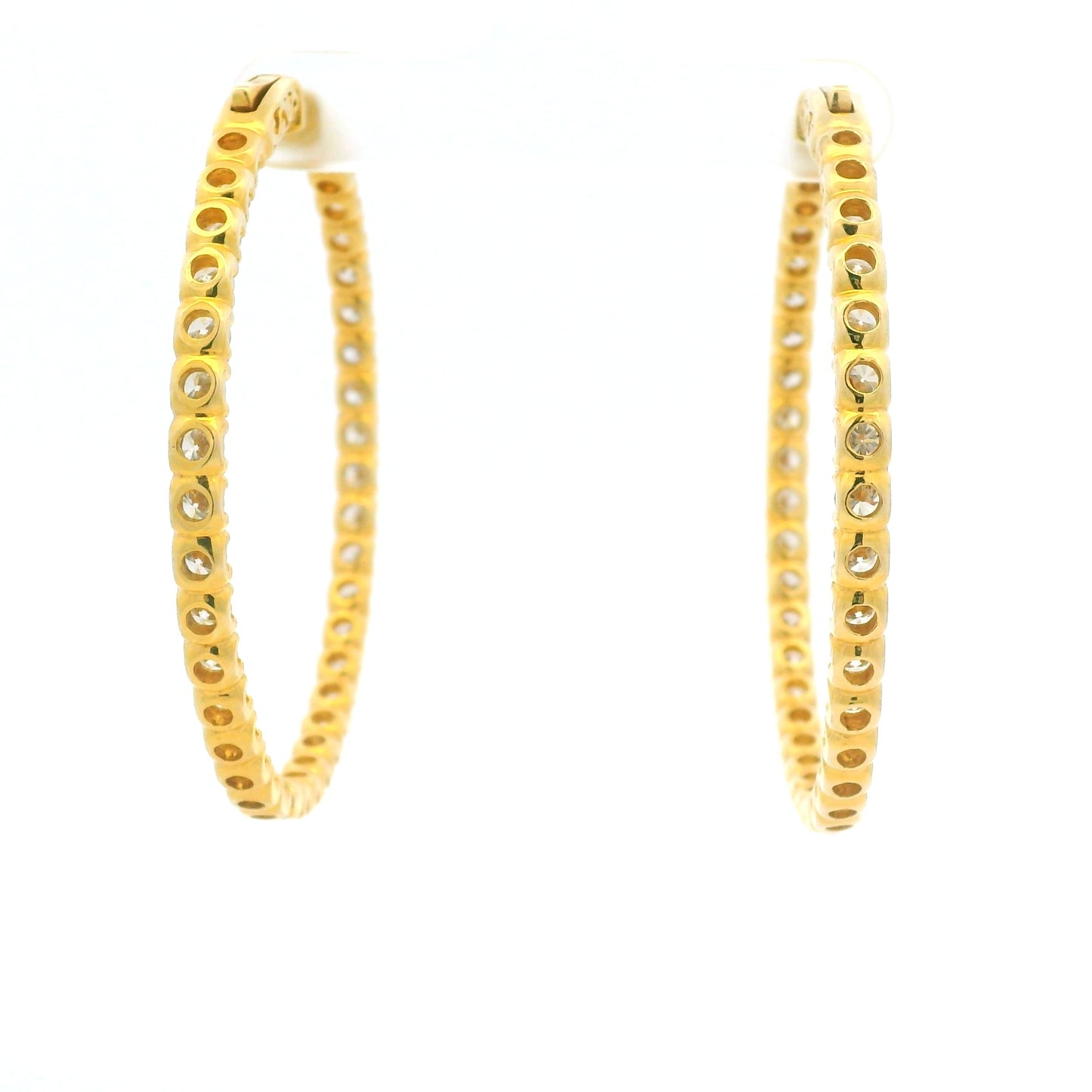 14K Yellow Gold Natural Round Brilliant Diamond Large Hoop Earrings